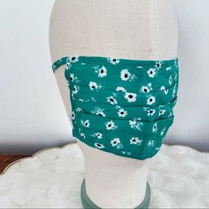 Rixo Green White Daisy Cotton Silk Blend Fabric Tie Face Covering OS NEW